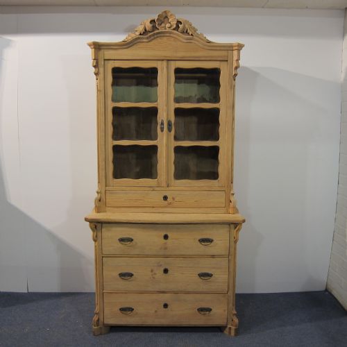 Tall Partly Glazed Old Pine Dresser with Drawers