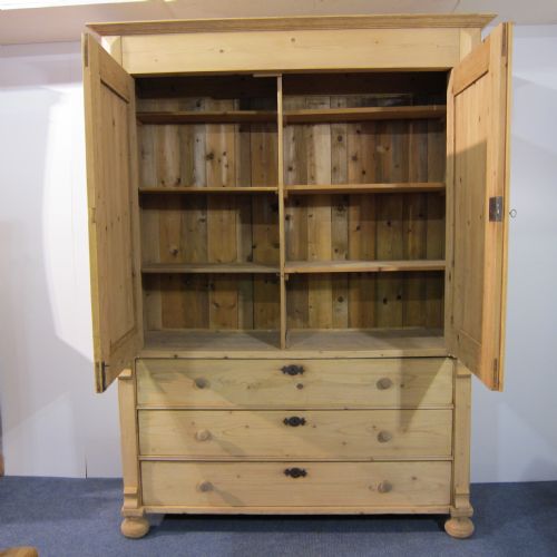fig 1. Large old pine Linen Press with 3 drawers in base - dismantles