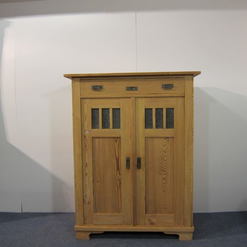 Large 2 Door Antique Pine Cupboard with Top Drawer