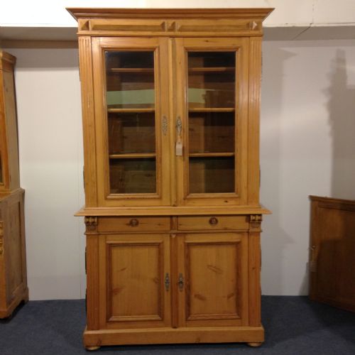 Large Glazed Antique Pine Dresser - Display Cabinet