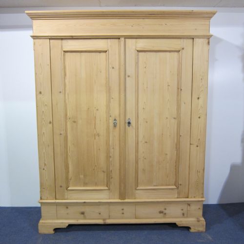 Large Old Pine Double Wardrobe with 2 Bottom Drawers