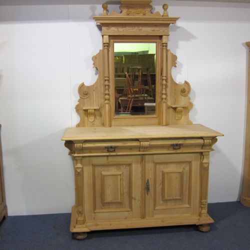 Gorgeous Antique Pine Dresser Base with Elaborate Mirror Top