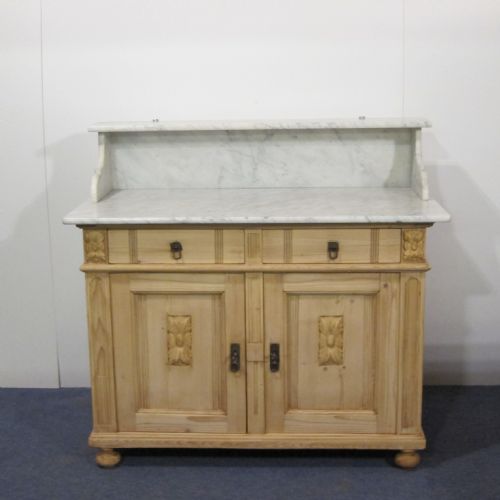 Large Antique Pine Cupboard - Marble Top