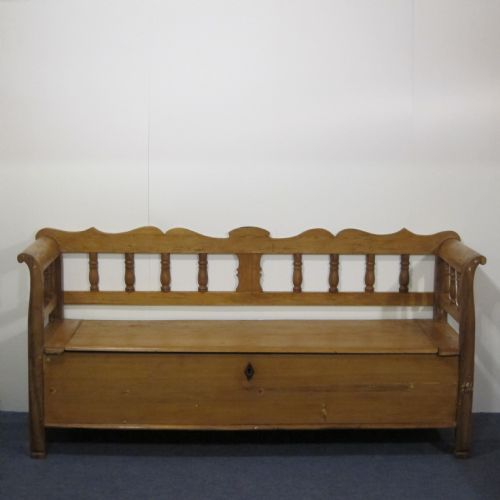 Large Antique Pine Bench with Lift Up Seat