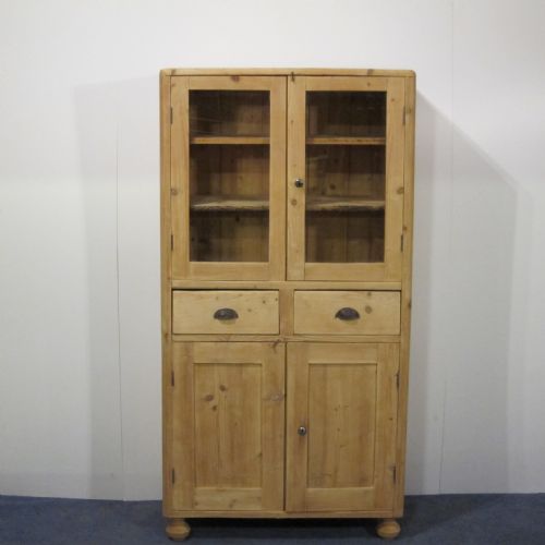 Large Partly Glazed Pine Cupboard