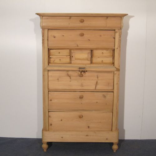 fig 1. Old tall pine Secretaire - chest of drawers