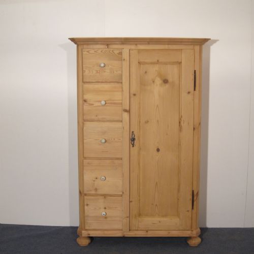 Large Antique Pine Larder Cupboard with 5 Drawers