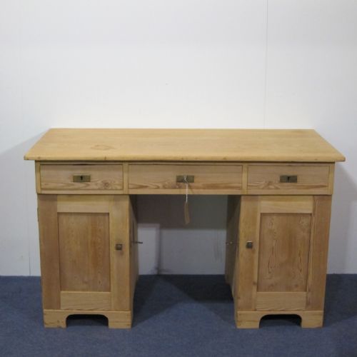 Large Antique Pine Pedestal Desk