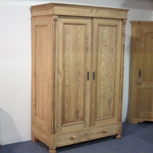 fig 1. Small antique pine wardrobe with 2 bottom drawers