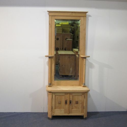 Antique Pine Entry Hall Tree with Mirror
