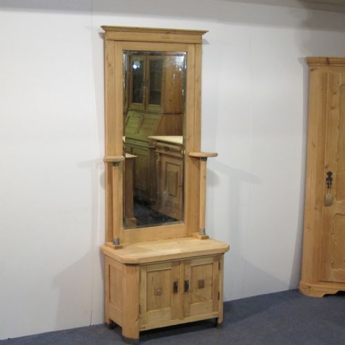 fig 1. Antique Pine Entry Hall Tree with Mirror