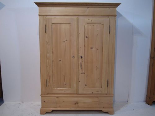 Small Antique Pine Double Wardrobe