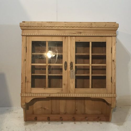 Antique Pine Glazed Wall Cabinet with Pegs