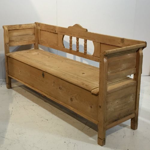 fig 2. Large 19th Century Old Pine Settle with Storage Seat