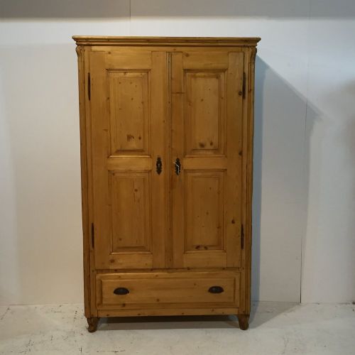Small Antique Pine Wardrobe with Bottom Drawer