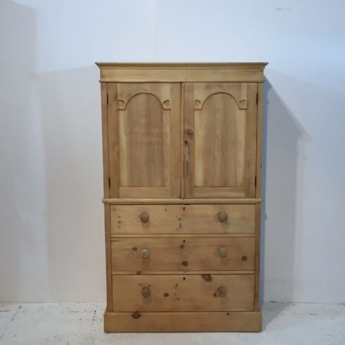 Charming Little Victorian Pine Linen Cupboard with Drawers