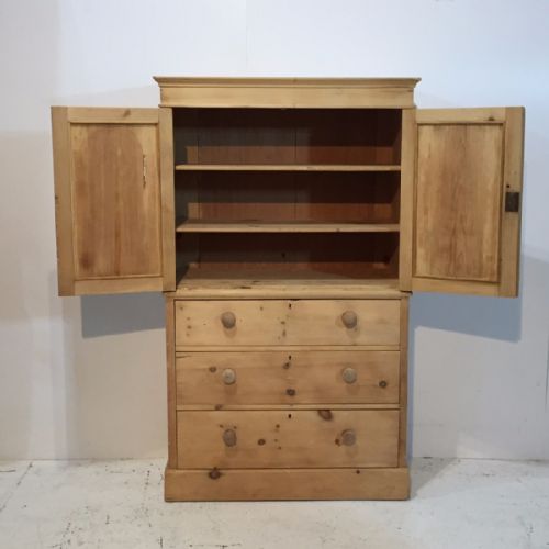 fig 1. Charming Little Victorian Pine Linen Cupboard with Drawers