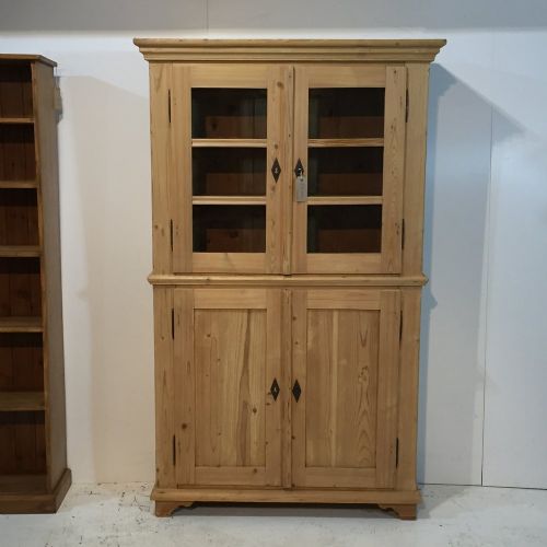 Large Partly Glazed Antique Pine Cupboard