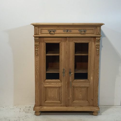 Antique Pine Glazed Cabinet with Top Drawer