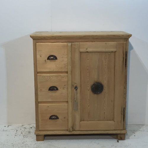 Small Old Pine Food Cupboard with 3 Drawers C.1900