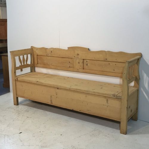 fig 1. Large Old Pine Bench with Lift Up Storage Seat c.1920