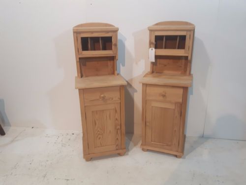 A Pair of Antique Pine Bedside Cupboards with Cubby Holes