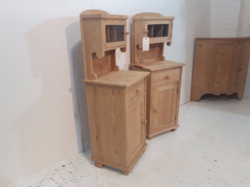 fig 1. A Pair of Antique Pine Bedside Cupboards with Cubby Holes