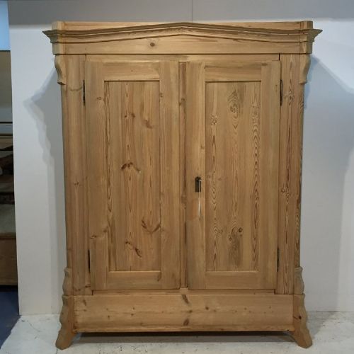 Large Antique Pine Double Wardrobe with Shoe Compartment