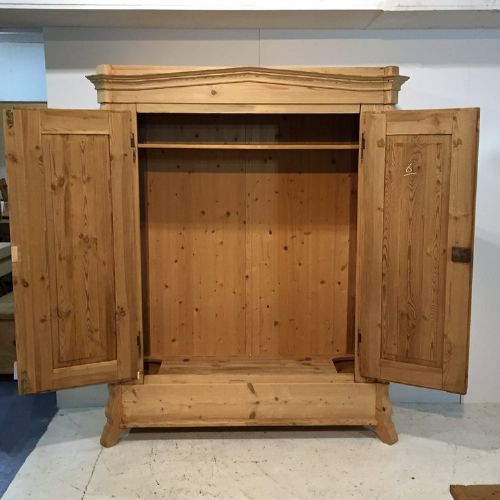 fig 1. Large Antique Pine Double Wardrobe with Shoe Compartment