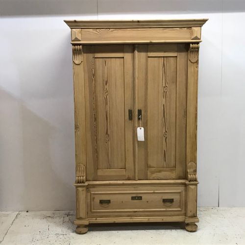 Small Antique Pine Wardrobe with Drawer