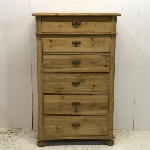 Tall & Slim Danish Antique Pine Bank of Drawers