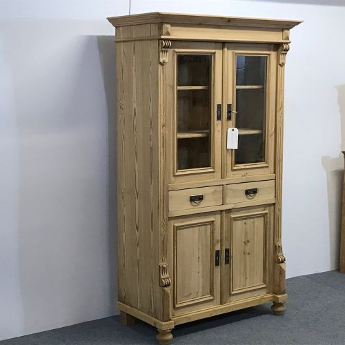 fig 1. TALL ANTIQUE PINE DISPLAY CABINET