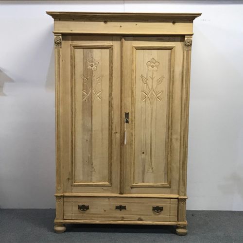 Small & Deep Double Door Antique Pine Wardrobe
