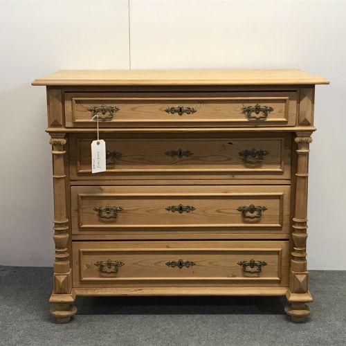 Large Antique Pine Column Chest of Drawers