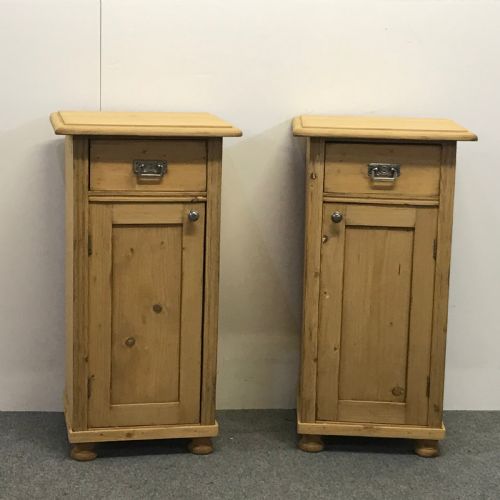 Pair of Slender Antique Pine Bedside Cupboards