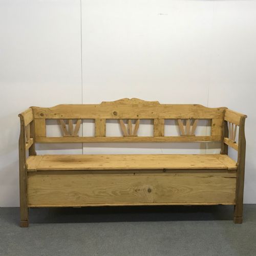 Antique Pine Farmhouse Settle with Storage Seat
