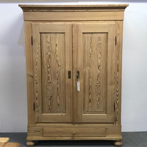 Antique Pine Double Wardrobe with Drawer (Dismantles)