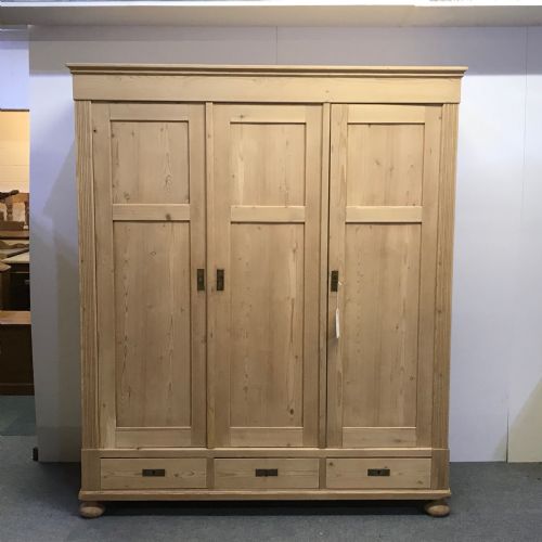 Large Triple Door Antique Pine Wardrobe (Dismantles)