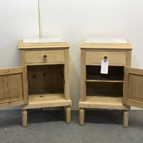 fig 1. PAIR OF ANTIQUE PINE BEDSIDE CUPBOARDS WITH MARBLE TOPS