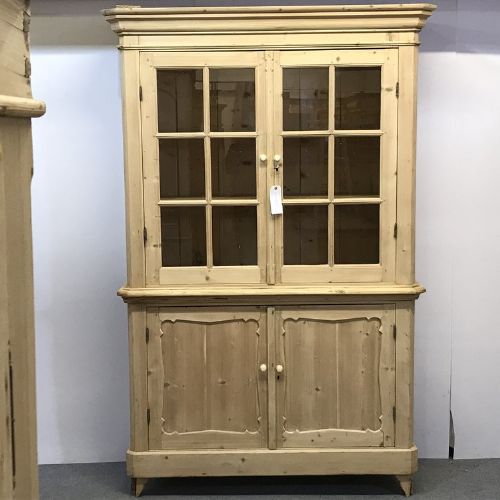 Large Partly Glazed Antique Pine Cupboard
