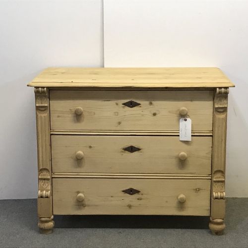 Wide Antique Pine Chest of Three Drawers