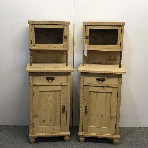 Pair of Antique Bedside Cupboards with Glazed Cubbyholes