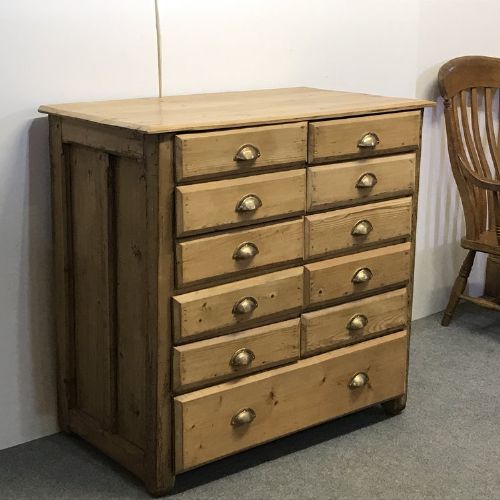 Old Rustic Pine Bank of Drawers