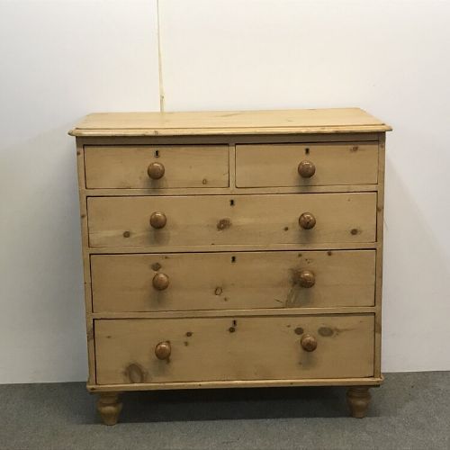 Waxed Victorian English Pine Chest of Drawers