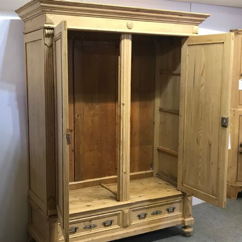 fig 1. LATE 1800'S OLD PINE DOUBLE WARDROBE WITH BOTTOM DRAWERS (DISMANTLES)