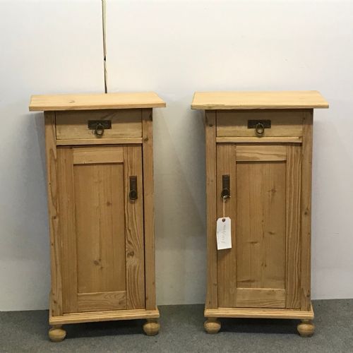 Pair of Tall Antique Pine Bedside Cupboards