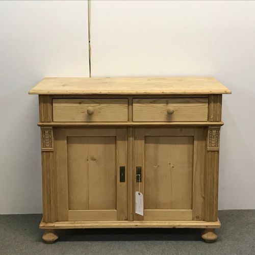 Small Antique Pine Cupboard with 2 Drawers