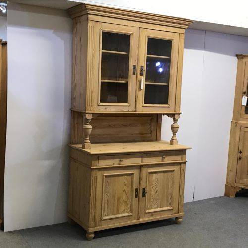 fig 1. VERY TALL ANTIQUE PINE DRESSER WITH GLAZED CABINET