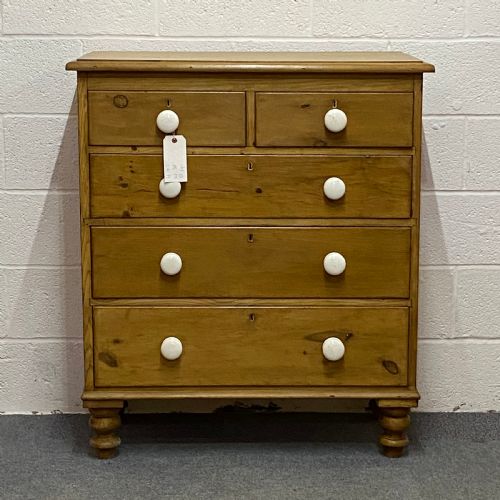 A Waxed English Victorian Pine Chest of Drawers