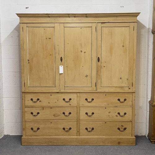 Very Large English Victorian Pine Linen Press